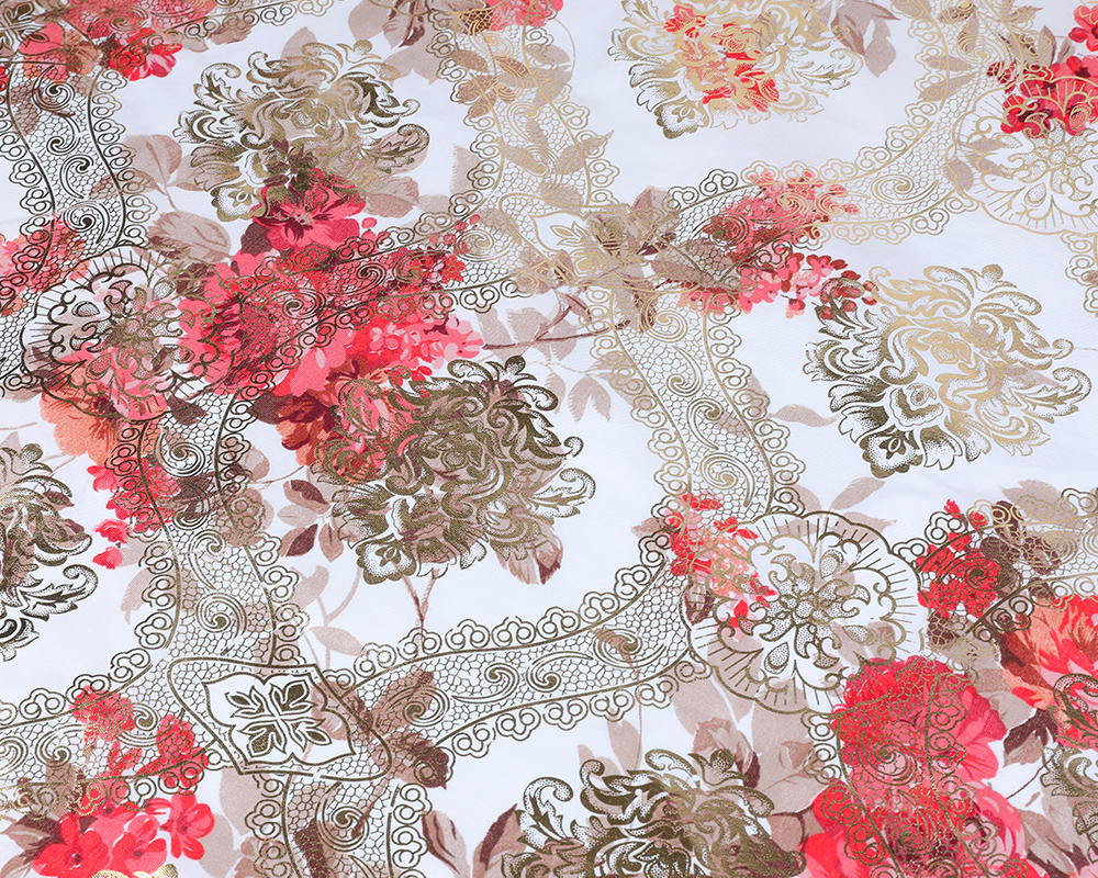 100% Polyester Print Fabric With Shinning Gold Designs